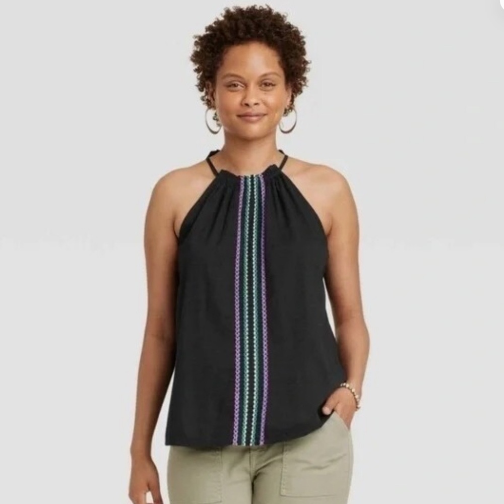 Knox Rose Okeo Tex Black Halter Tank Top Small